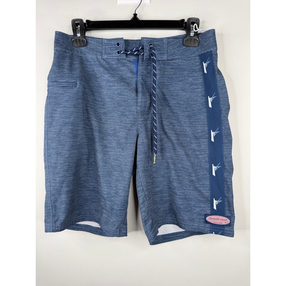 Vineyard Vines Performance Mens 28 Board Shorts Blue Marlin Stripe Swim Trunks